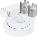 Sut 175 Piece Silver And White Plastic Dinnerware Set For 25 Guests, Disposab... New. Price: $47.66.