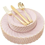 Youbet 125PIECE Pink Plastic Plates With Gold Rim Scalloped New. Price: $75.48.