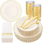 Youbet 175PCS Ivory Scalloped Plastic Plates - Gold Disposable Dinnerware Set... New. Price: $55.21.