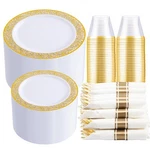 Plastic Dinnerware Set 210 Pcs Gold 30 Guests Plates Cups Napkins Led Dayammi New. Price: $74.99.