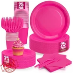 Cenlbj Hot Pink Paper Plates And Napkins Set 9" 7" Serves 25 New. Price: $44.99.