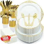 Aire Gold Plastic Plates 175PCS Party Dinnerware 25 Guests Vintage New. Price: $56.99.