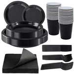 Wellife 210 Pcs Black Plastic Plates For 30 Guests - Disposable Dinnerware Se... New. Price: $40.27.