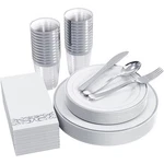 Silver Rimmed Disposable Dinnerware Set 25 Plates Cups Forks Spoons Party New. Price: $45.58.