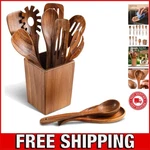 Natural Acacia Wooden Utensils Set With Holder - Perfect Gift For Cooking Lovers New. Price: $69.99.