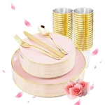 Liyh 180 Pcs Pink Plastic Plates - Disposable Dinnerware Set, Pla... New. Price: $47.91.