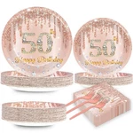Chunnin 200 Pcs Happy 50TH Birthday Party Plates Napkins Pink Rose Gold Table... New. Price: $33.11.