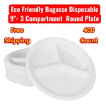 (400/COUNT) Eco-friendly 9" 3 Compartment Disposable Bagasse Round Plates New. Price: $49.99.