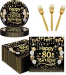 75PCS 80TH Birthday Party Tableware Set, Black Gold Adult Happy 7IN, New. Price: $14.76.