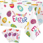 3 Pieces Easter Tablecloth Colorful Eggs Plastic Cover Bunny Disposable T. New. Price: $17.99.