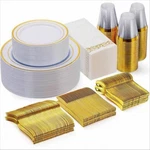 350 Piece Gold Dinnerware Set For Guests, Plastic Plates Disposable Pa... New. Price: $65.00.
