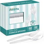 300 Count Plastic Silverware, Heavy Duty Forks Spoons Clear New. Price: $24.24.