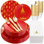 Hioasis 175PCS Christmas Plastic Plates - Elegant Disposable Dinnerware Set S... New. Price: $78.41.