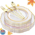 Liacere 150PCS Clear Gold Plastic Plates - Disposable Silverware With New. Price: $55.99.