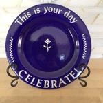 Pampered Chef This Your Celebrate Plate Cobalt Blue Birthday 10 3/4" Used. Price: $16.00.