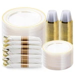 350PCS Clear Gold Plastic Dinnerware Set For Guests, Disposable Party Plat... New. Price: $86.73.