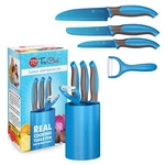 5 Piece Kids Cooking Set - Knives, Peeler, And Holder Blue Pcs New. Price: $52.03.