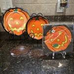 Vintage Designware Halloween Jack-o'-lantern Pumpkin Plates & Napkins 1980S-90'S Used. Price: $17.99.