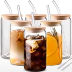 6PCS 18.6OZ Drinking Glasses With Bamboo Lids & Straws Cute Aesthetic Cups New. Price: $33.99.