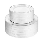 Disposable Plastic Party Plates Silver Rim 7.5"&10.25" Heavy Duty Dinner New. Price: $44.99.