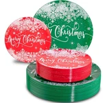 Rubtlamp 60PCS Christmas Plastic Plates Red Snowflake Disposable Green Party New. Price: $71.82.