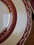 Exquisite Steubenville Usa Dinner Plates, Set Of 6 # 2047 Red W/ Gold Filigree Used. Price: $69.00.