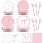 Pink Bow Party Supplies 200PC Girl Birthday Plates Napkins Tableware 50 Guest New. Price: $33.30.