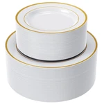 120PCS Gold Plastic Plates, Disposable White And Rim Inc... New. Price: $56.77.