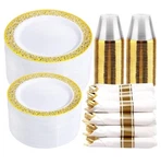 350-PIECE Gold Disposable Dinnerware Set Elegant For Weddings & Parties New. Price: $59.99.