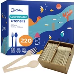 Coral Light Brown 100% Compostable Spoons & Forks Set - 220 Pieces No Plastic New. Price: $56.79.