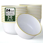 Trendables Plastic Bowls - Disposable 24 Oz Set Of 50, White Gold Rimmed Fanc... New. Price: $85.64.