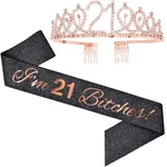 21ST Birthday Gift Women Rhinestone Tiara Sash Set Sparkly Crown Cheers New. Price: $36.86.