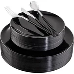 Black Gold Rim Disposable Plates Set Dinner Forks Knives Spoons Party Supplies New. Price: $60.78.