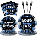 96PCS 10TH Birthday Party Plates And Napkins, Blue Black De... New. Price: $26.82.