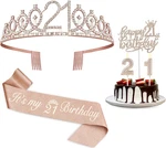 21ST Birthday Decorations For Her, Including Sash And Tiara, Cake New. Price: $17.92.