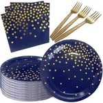 35 Guests Navy Blue And Gold Party Supplies 7 Inch Paper Plates Napkins New. Price: $27.98.