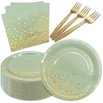 7" Disposable Sage Green Paper Plates And Napkins Set New. Price: $35.39.