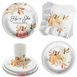 64 Pcs Little Pumpkin Gender Reveal Tableware 9X8 Inch Plate Napkin Cup Kit New. Price: $37.35.