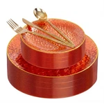 I00000 150PCS Clear Plastic Plates With Gold Rim,orange Disposable New. Price: $62.96.