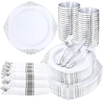 Plastic Plates 350PCS Silver For Guests Nervure Dinnerware Sets Disposable New. Price: $114.99.