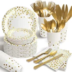 Aire 175PCS White And Gold Paper Plates Party Supplies For 25 Guests Disposable New. Price: $37.89.