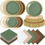 150 Pcs Woodland Plates Napkins Tableware 9/7 Inch Green Brown Scalloped New. Price: $43.51.