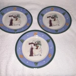 Pfaltzgraff Snowman Christmas Dessert Plates Set Of 3 Ceramic Blue Green Round Used. Price: $22.47.