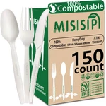 Cutlery Set 150 Count Compostable Utensils Heavy Duty Bpi Certified Misisipi New. Price: $35.99.