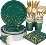 GREENGOLDPARTYSET175PCSPLATES Napkins DECORATIONSSERVE25 For Graduation Birthday New. Price: $25.91.