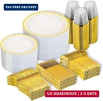 N9R 600PCS Disposable Plastic Plates, Gold Dinnerware Set Includes 100 New. Price: $109.67.