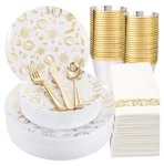 175PCS Gold Plastic Plates With Disposable Silverware - Tableware New. Price: $36.99.