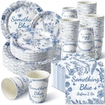 250 Pcs Something Blue Bridal Shower Plates Napkins Cups Serves Supplies New. Price: $48.18.