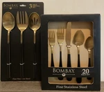 Bombay 20PC.STAINLESS Steel Luna Gold Black + Serving Utensil 23PC. Set Nib New. Price: $129.99.