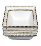 4 Gold Trim Scallop White Square Tidbit Bowls 3.75" Ceramic Wedding Bride Yedi New. Price: $49.00.